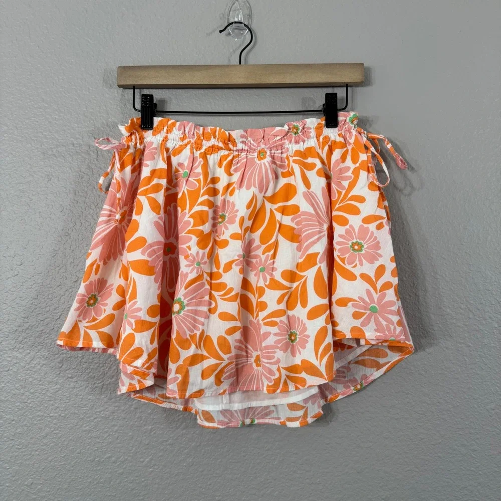 NWT‎ Aerie Women's Size M Orange Pink Floral Flowy Cotton Lined Mini Skirt